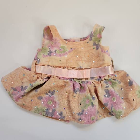 Build a Bear Dress Peach Flower Sparkle Bow Justice Tshirt Tassels Teddy Clothes - Picture 2 of 16